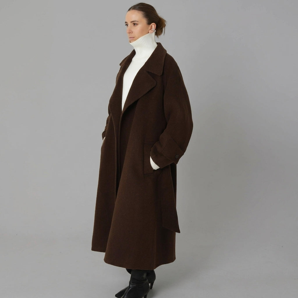 Wool Relaxed Long Coat featuring a Matching Tie Belt Everyday Winter Outerwear by Lilla
