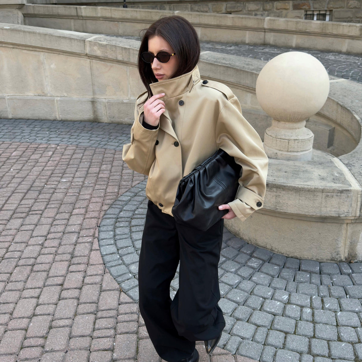Cotton Cropped Trench Coat featuring an Adjustable Belt Transitional Outerwear by Lilla