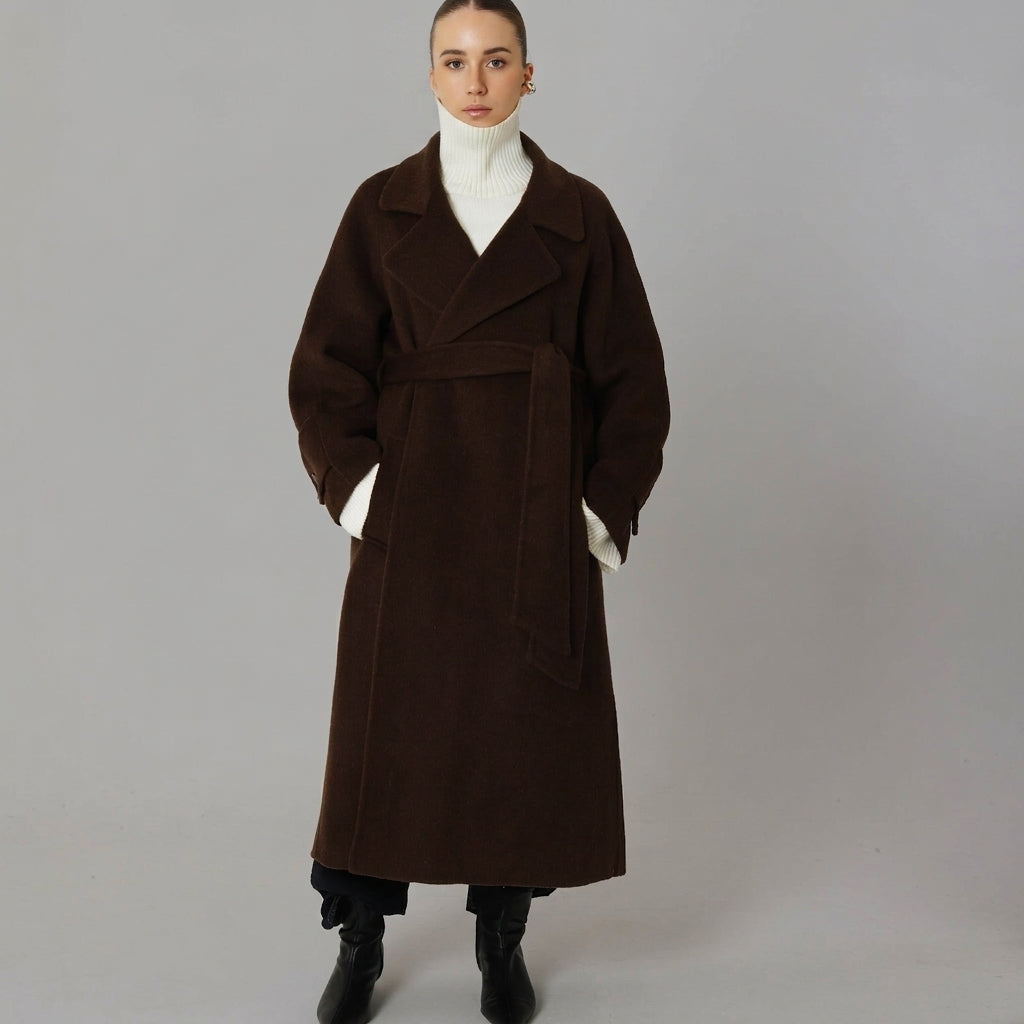 Wool Relaxed Long Coat featuring a Matching Tie Belt Everyday Winter Outerwear by Lilla