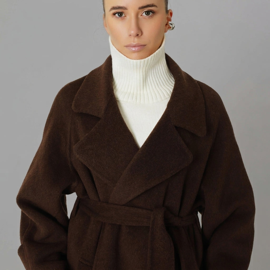 Wool Relaxed Long Coat featuring a Matching Tie Belt Everyday Winter Outerwear by Lilla
