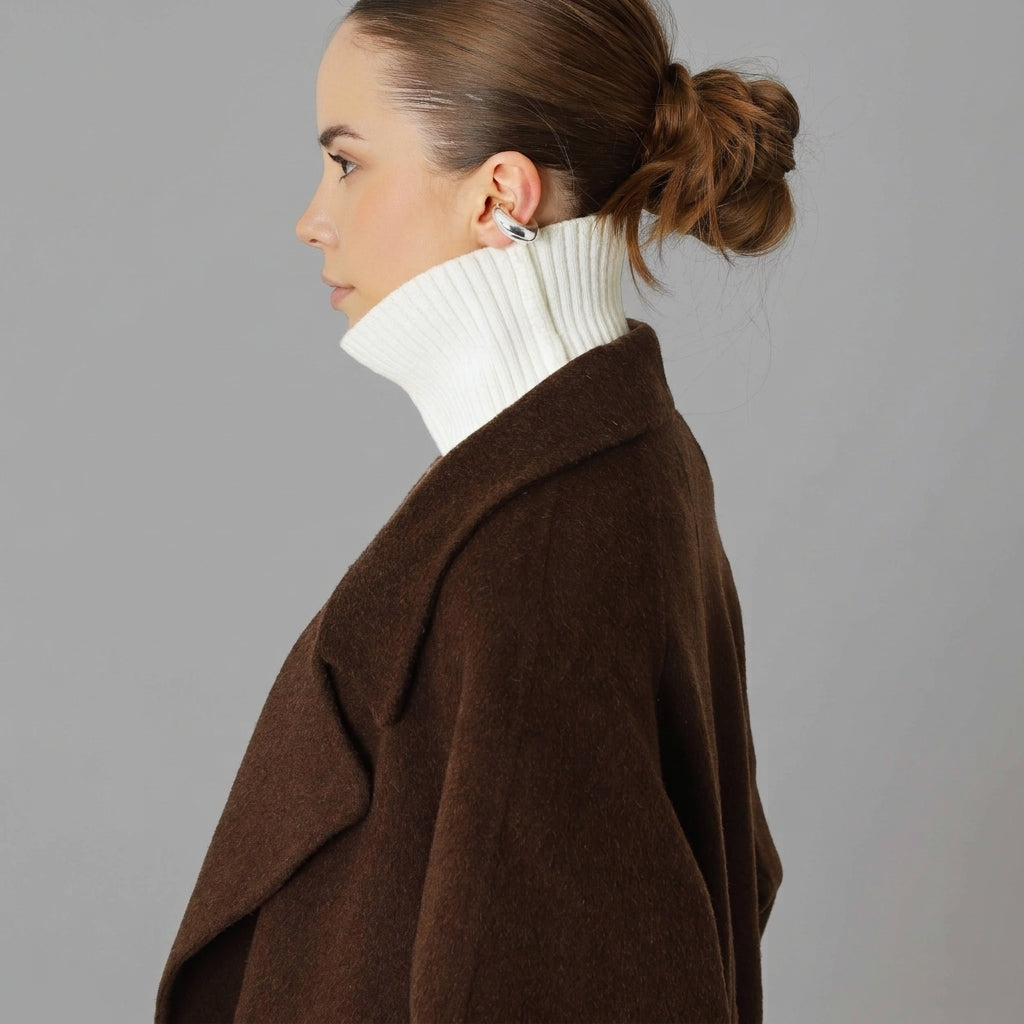 Wool Relaxed Long Coat featuring a Matching Tie Belt Everyday Winter Outerwear by Lilla