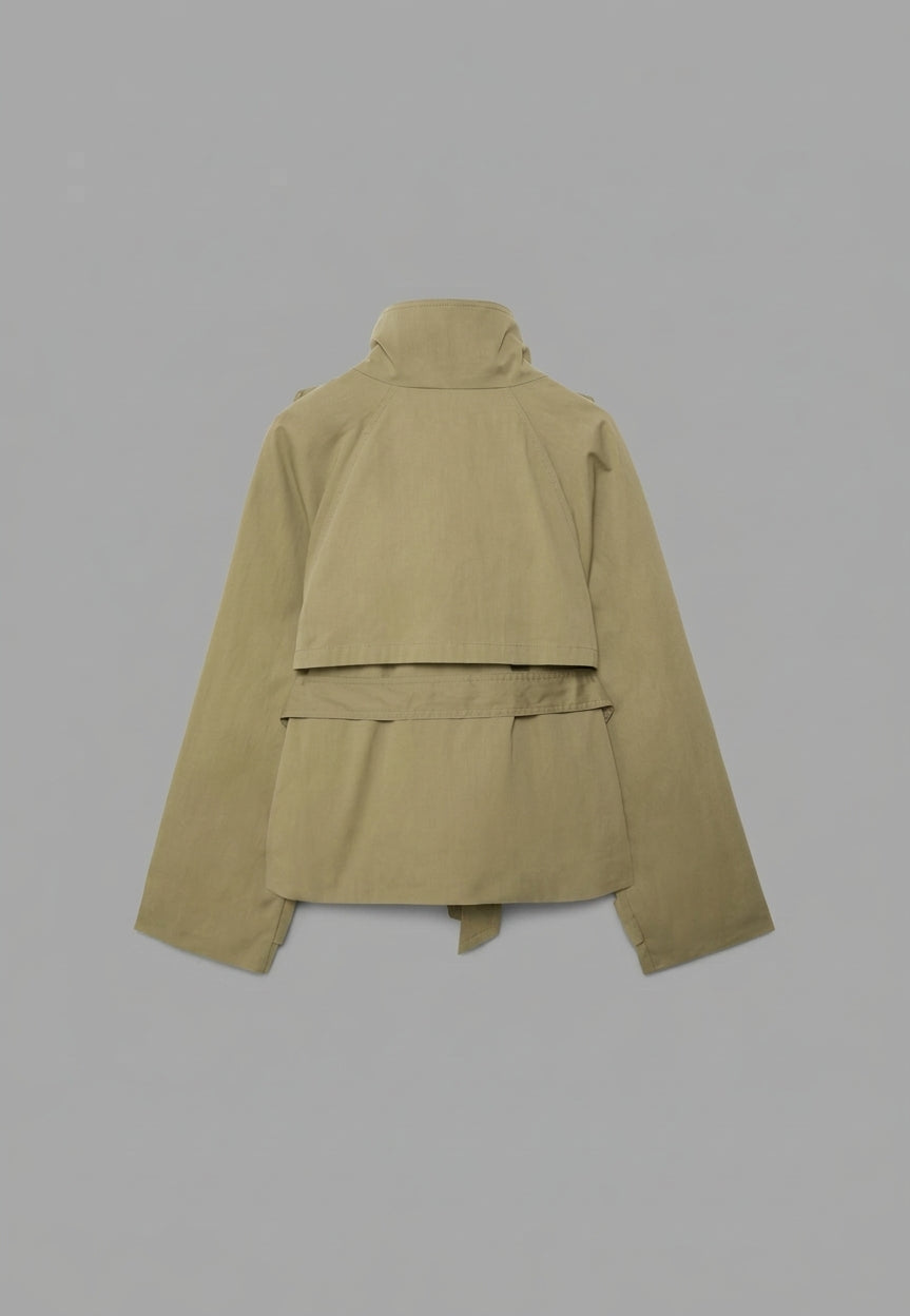 Cotton Short Trench Coat featuring a High Neck Everyday Commute Outerwear by Lilla