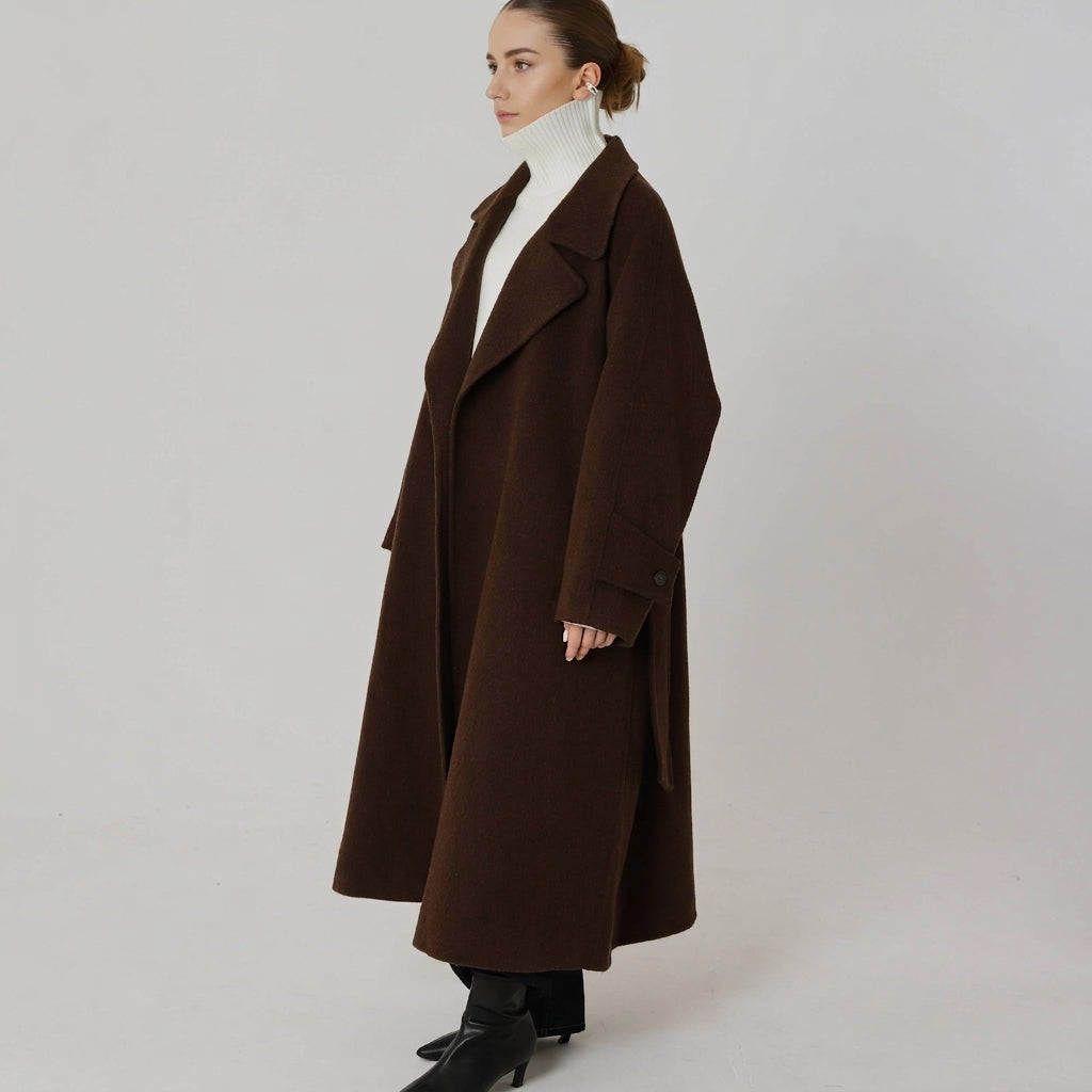 Wool Relaxed Long Coat featuring a Matching Tie Belt Everyday Winter Outerwear by Lilla