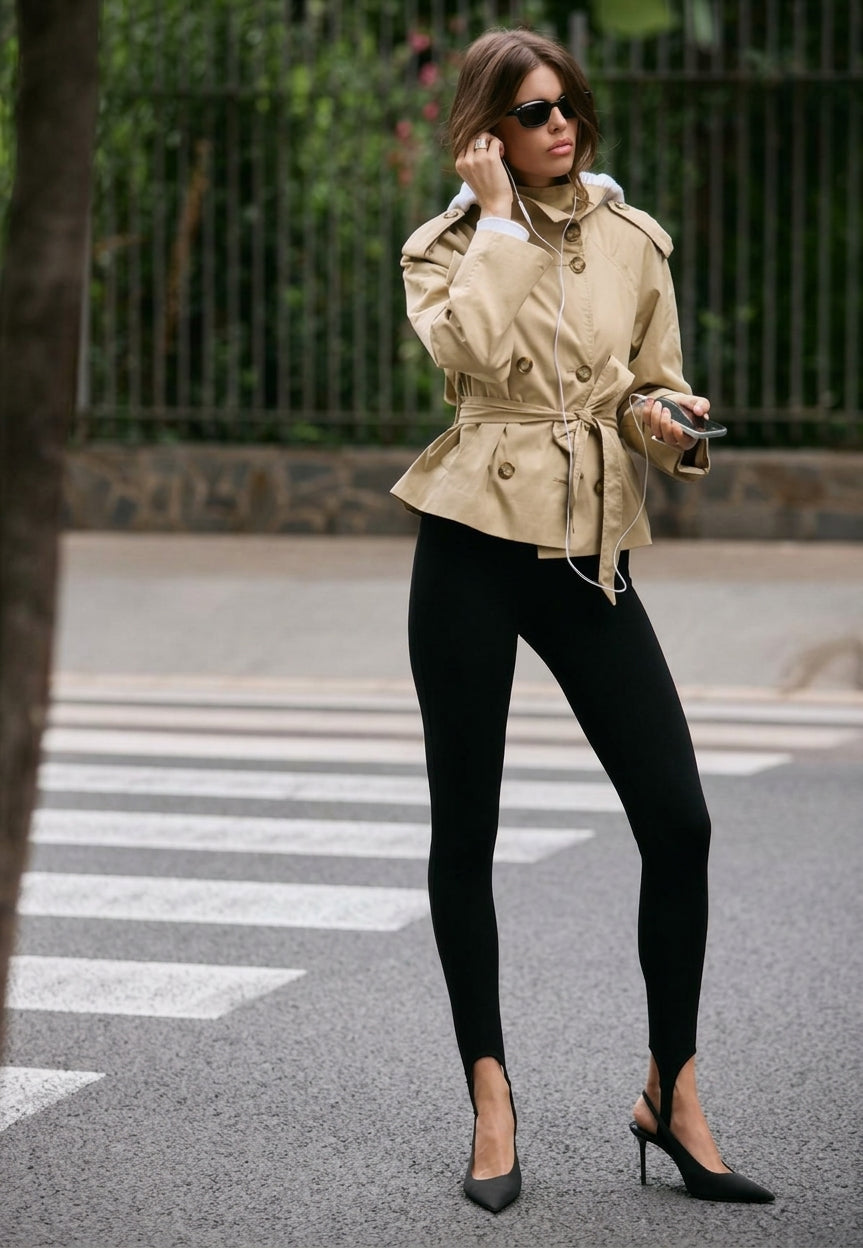 Cotton Short Belted Trench Coat featuring a High Neck Transitional Jacket by Lilla