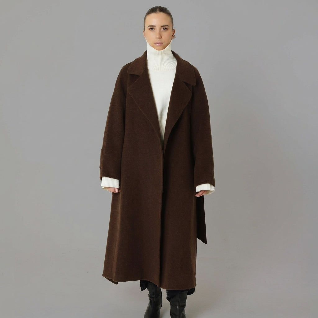 Wool Relaxed Long Coat featuring a Matching Tie Belt Everyday Winter Outerwear by Lilla