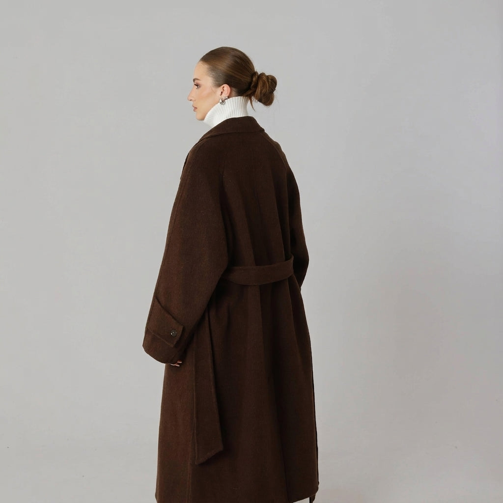 Wool Relaxed Long Coat featuring a Matching Tie Belt Everyday Winter Outerwear by Lilla