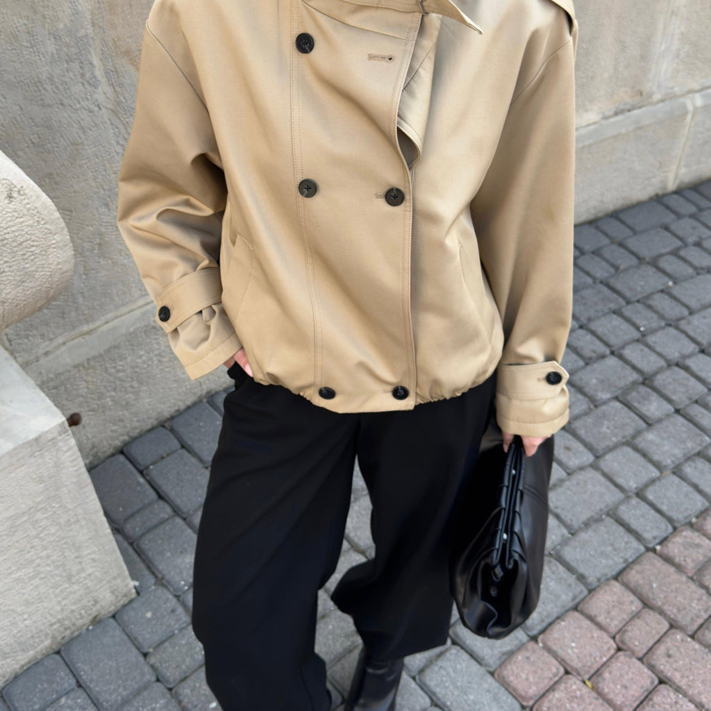 Cotton Cropped Trench Coat featuring an Adjustable Belt Transitional Outerwear by Lilla