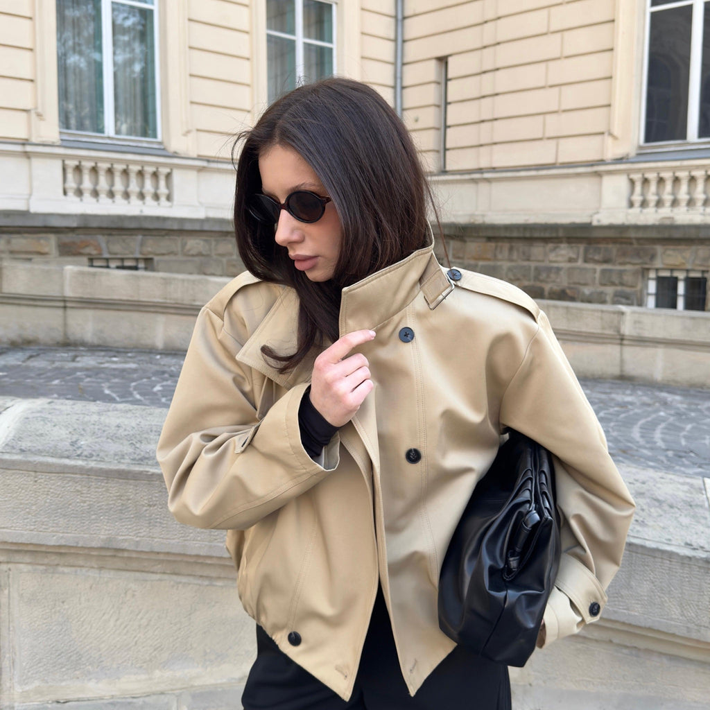 Cotton Cropped Trench Coat featuring an Adjustable Belt Transitional Outerwear by Lilla