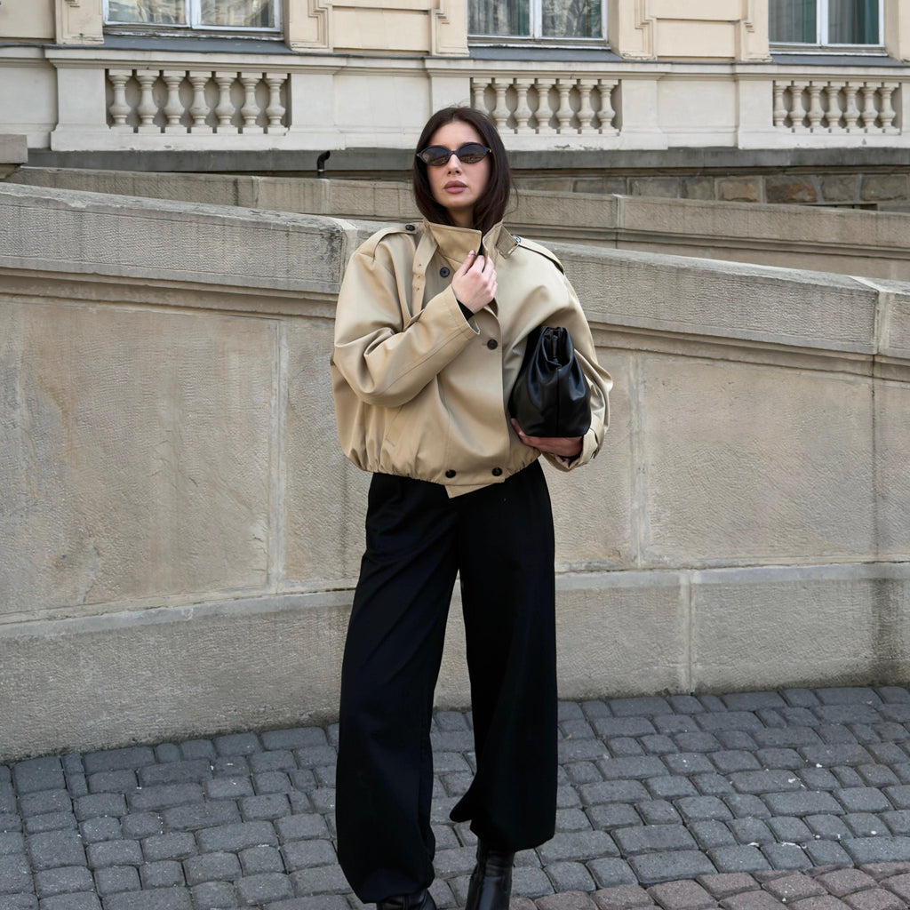 Cotton Cropped Trench Coat featuring an Adjustable Belt Transitional Outerwear by Lilla