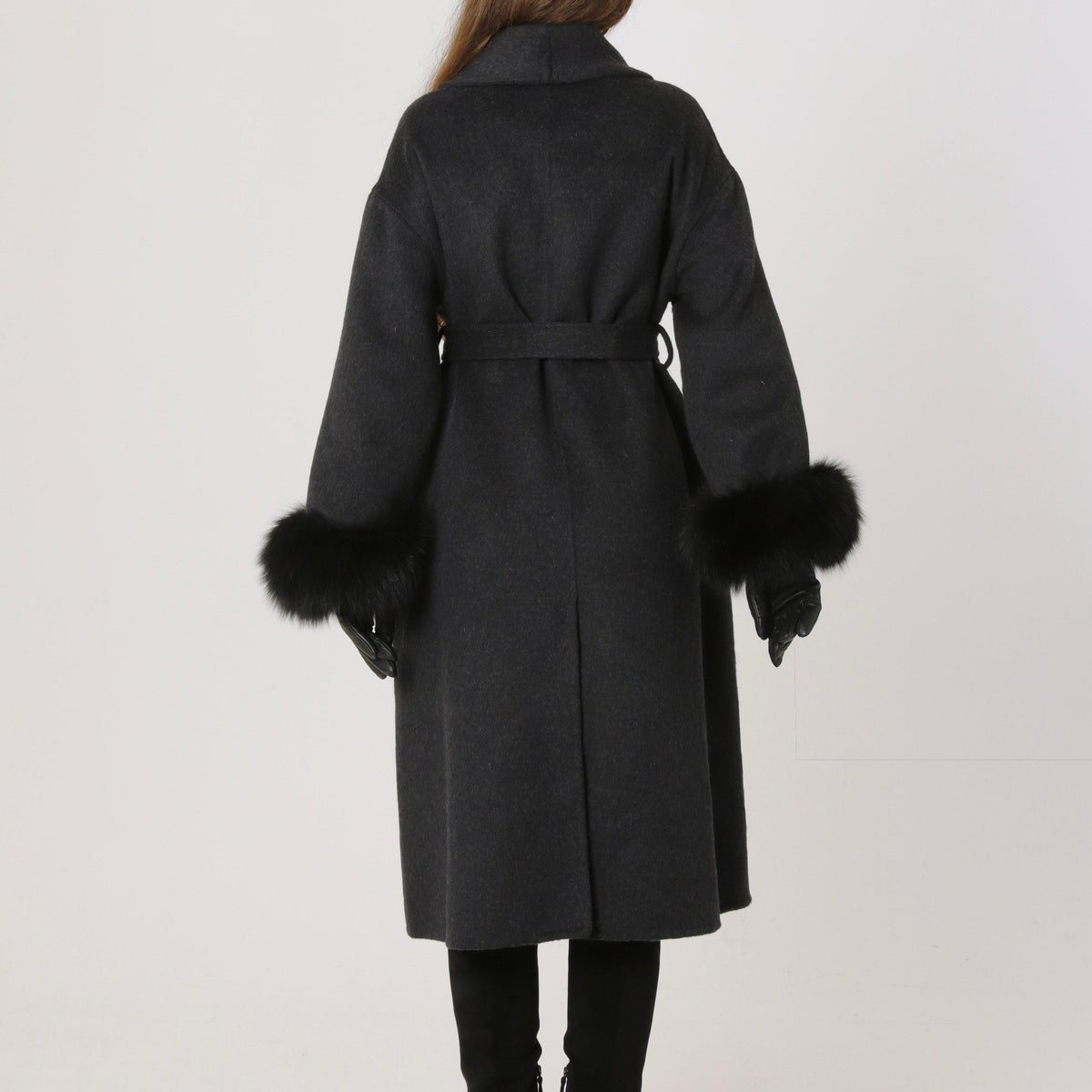 Wool Relaxed Long Coat featuring Natural Fur Cuffs Winter Outerwear by Lilla