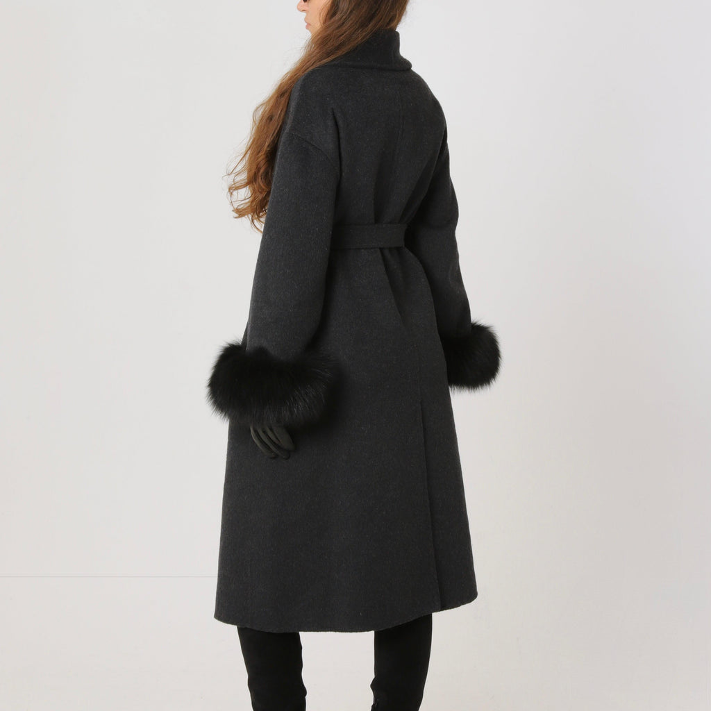 Wool Relaxed Long Coat featuring Natural Fur Cuffs Winter Outerwear by Lilla