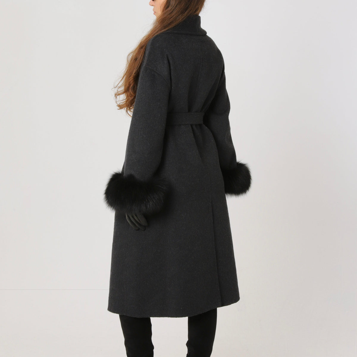 Wool Relaxed Long Coat featuring Natural Fur Cuffs Winter Outerwear by Lilla