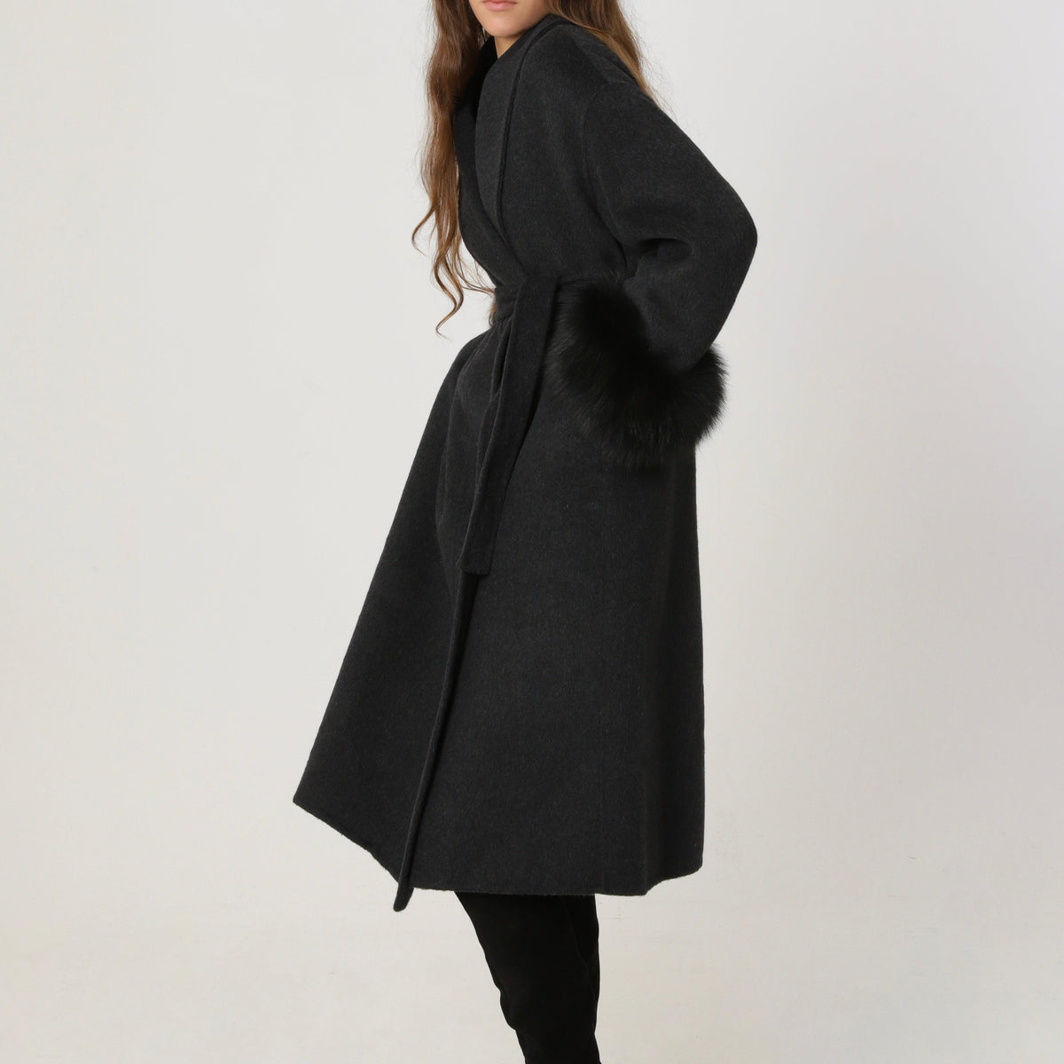 Wool Relaxed Long Coat featuring Natural Fur Cuffs Winter Outerwear by Lilla