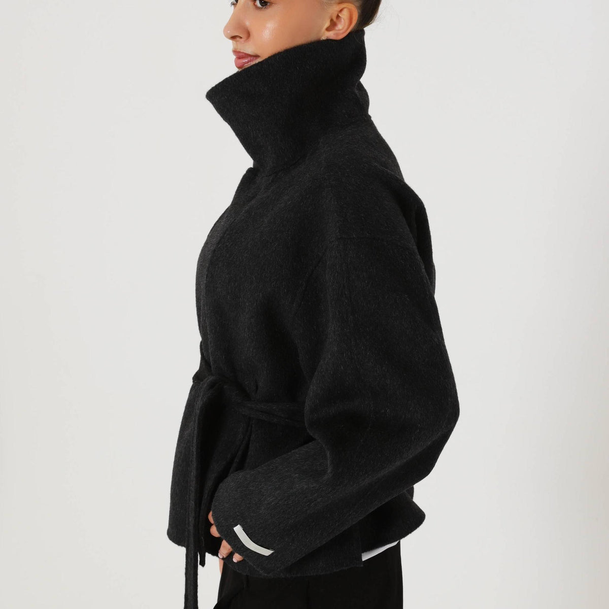 Double Faced Wool Oversized Short Coat with a Structured High Collar for Cold Weather by Lilla
