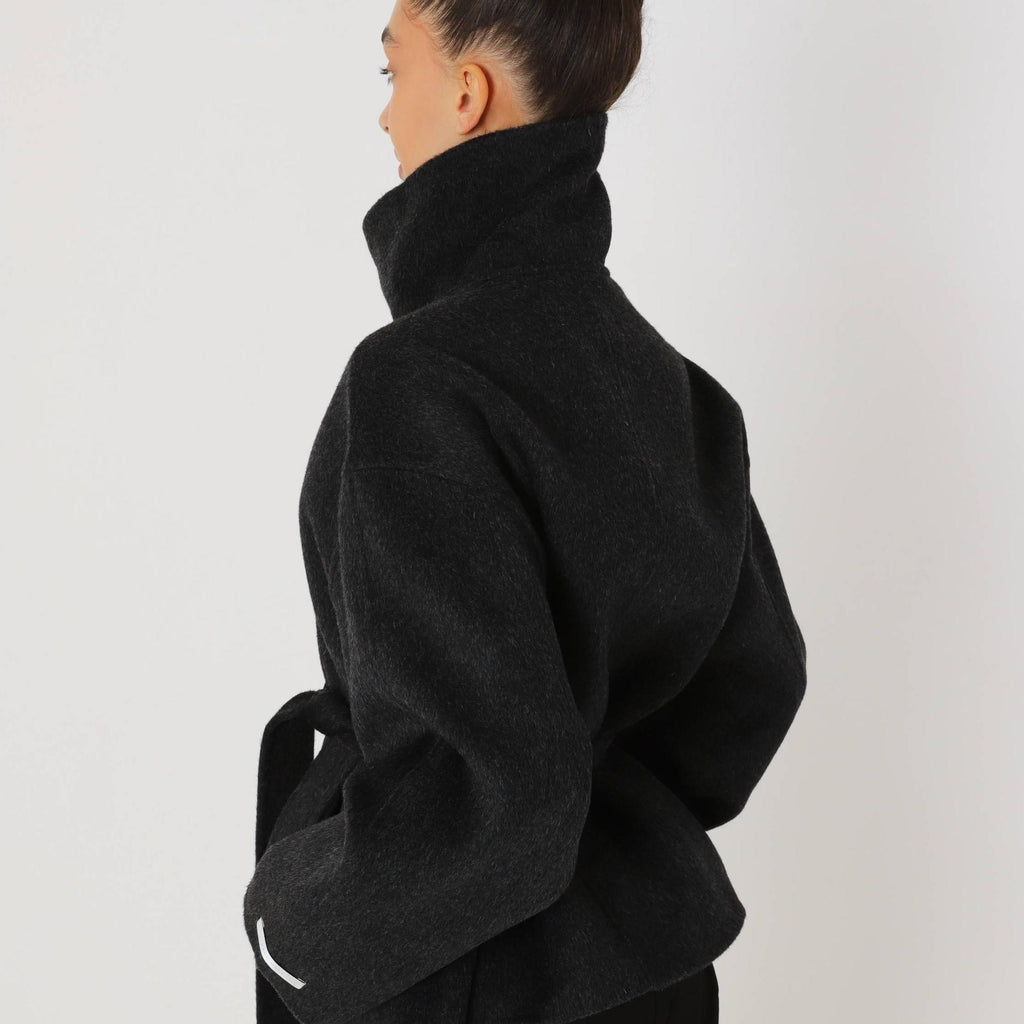 Double Faced Wool Oversized Short Coat with a Structured High Collar for Cold Weather by Lilla