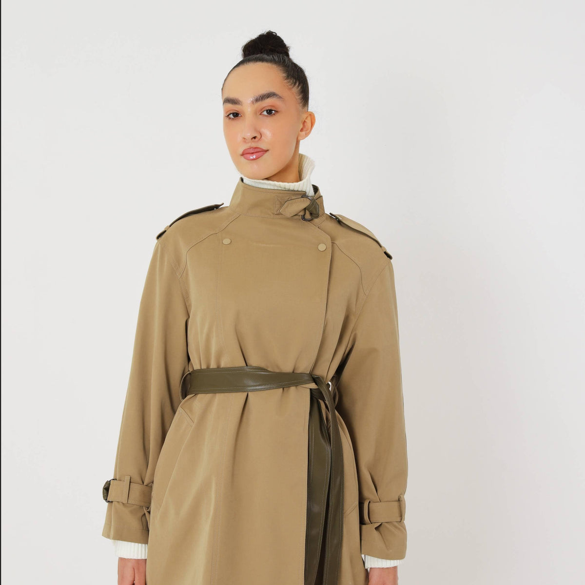 Classic Relaxed Trench Coat featuring an Eco Leather Belt Transitional Outerwear by Lilla