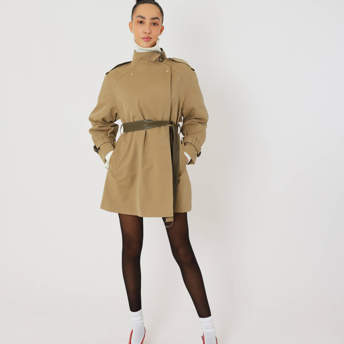 Classic Relaxed Trench Coat featuring an Eco Leather Belt Transitional Outerwear by Lilla