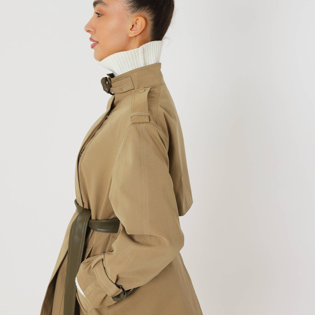 Classic Relaxed Trench Coat featuring an Eco Leather Belt Transitional Outerwear by Lilla