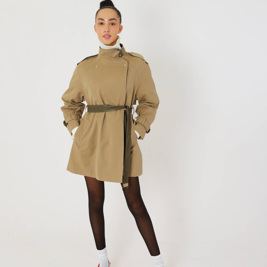 Classic Relaxed Trench Coat featuring an Eco Leather Belt Transitional Outerwear by Lilla