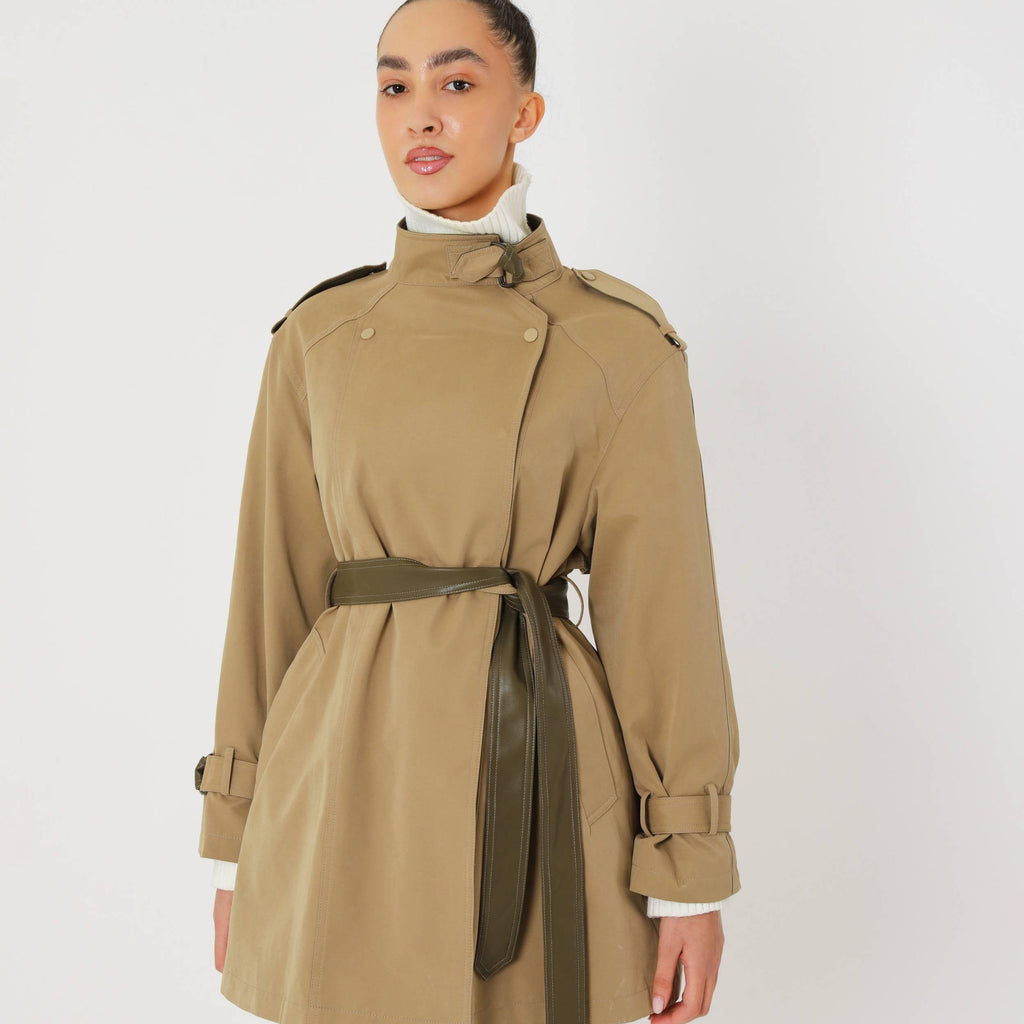 Classic Relaxed Trench Coat featuring an Eco Leather Belt Transitional Outerwear by Lilla