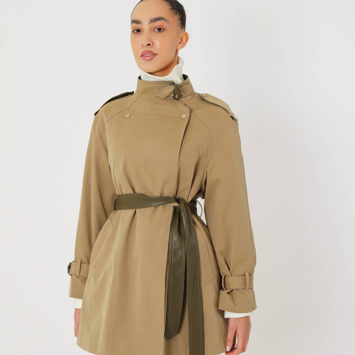 Classic Relaxed Trench Coat featuring an Eco Leather Belt Transitional Outerwear by Lilla