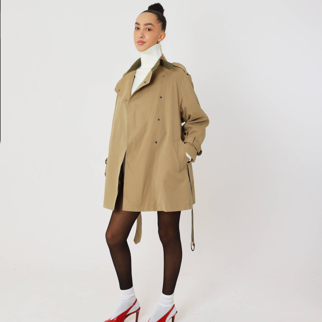 Classic Relaxed Trench Coat featuring an Eco Leather Belt Transitional Outerwear by Lilla