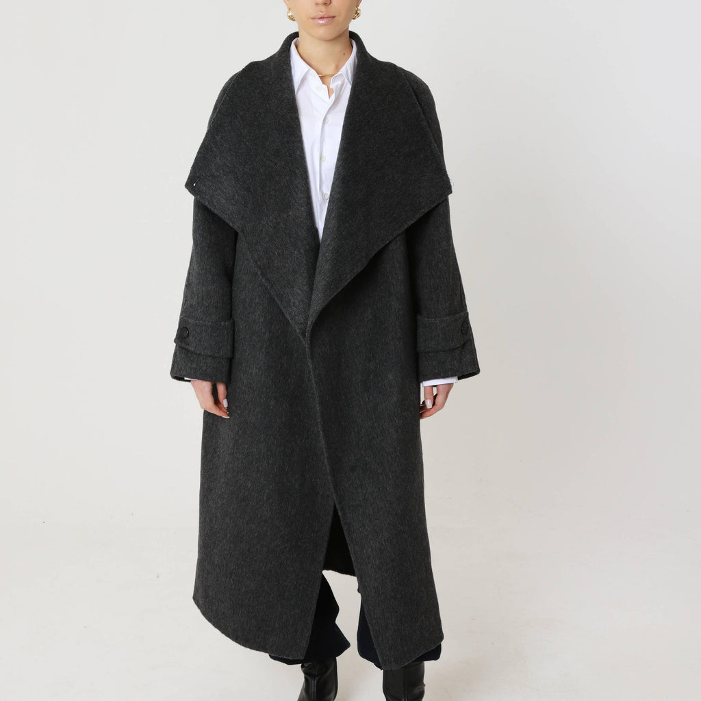 Wool Relaxed Long Coat featuring a High Collar Winter City Outerwear by Lilla