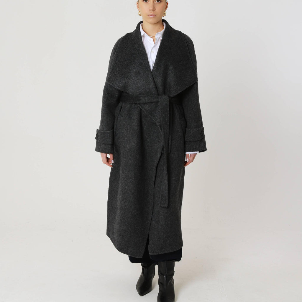 Wool Relaxed Long Coat featuring a High Collar Winter City Outerwear by Lilla