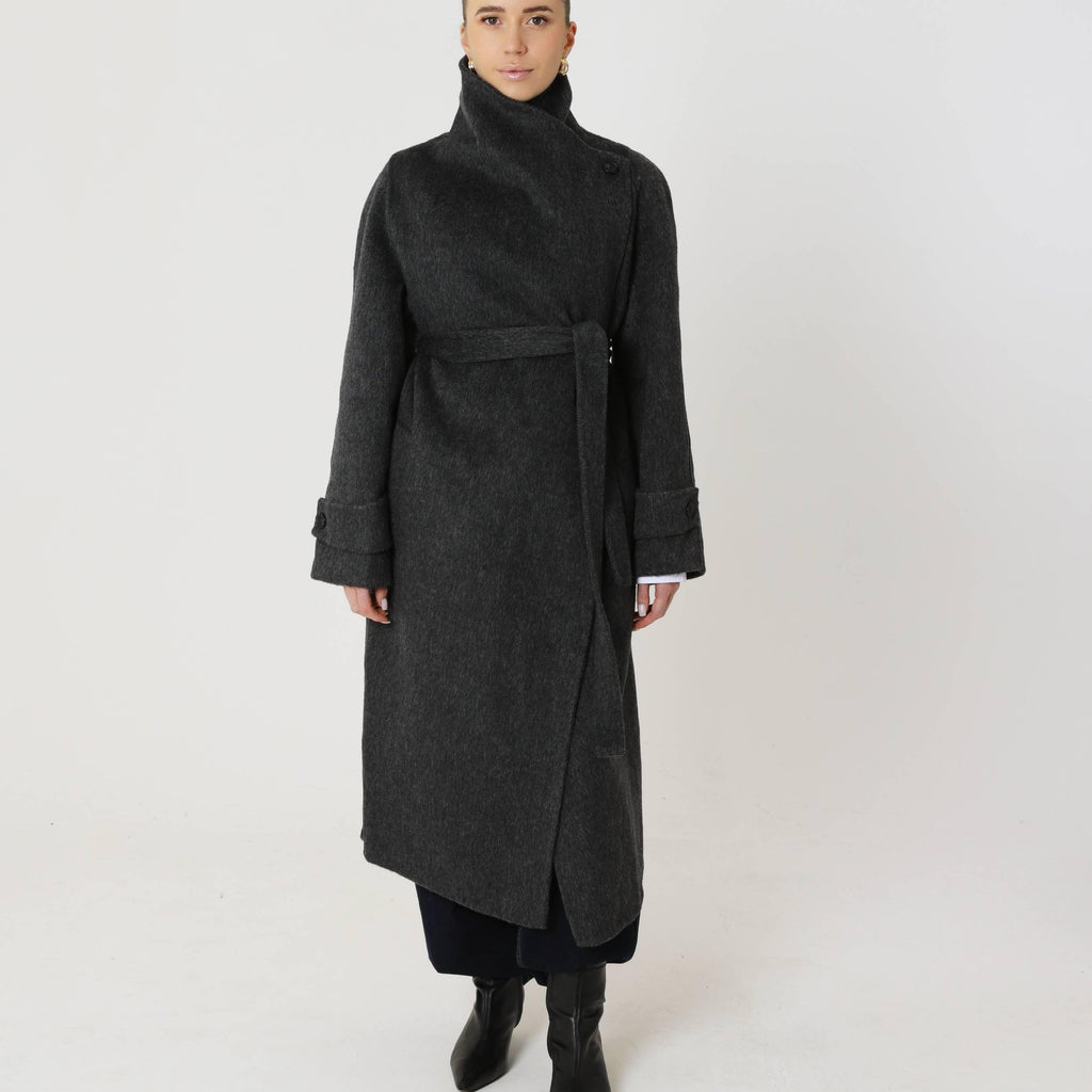 Wool Relaxed Long Coat featuring a High Collar Winter City Outerwear by Lilla
