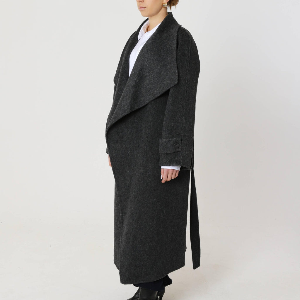 Wool Relaxed Long Coat featuring a High Collar Winter City Outerwear by Lilla