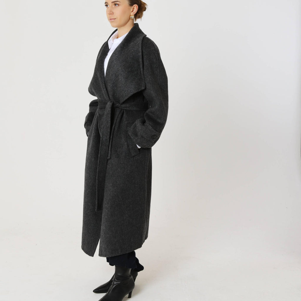 Wool Relaxed Long Coat featuring a High Collar Winter City Outerwear by Lilla