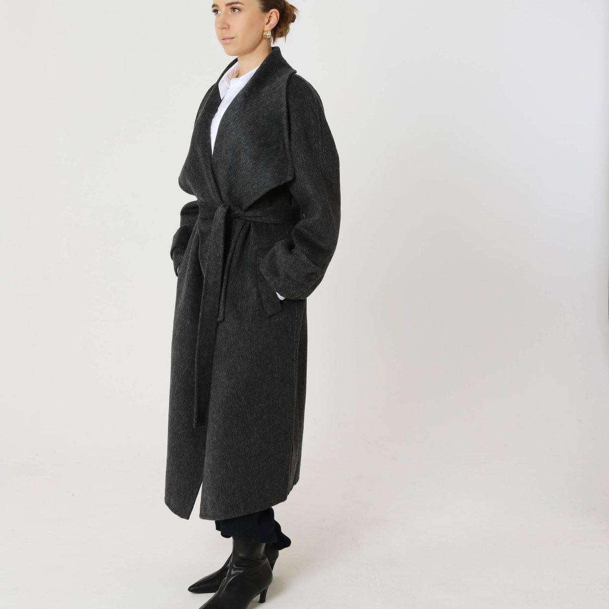 Wool Relaxed Long Coat featuring a High Collar Winter City Outerwear by Lilla