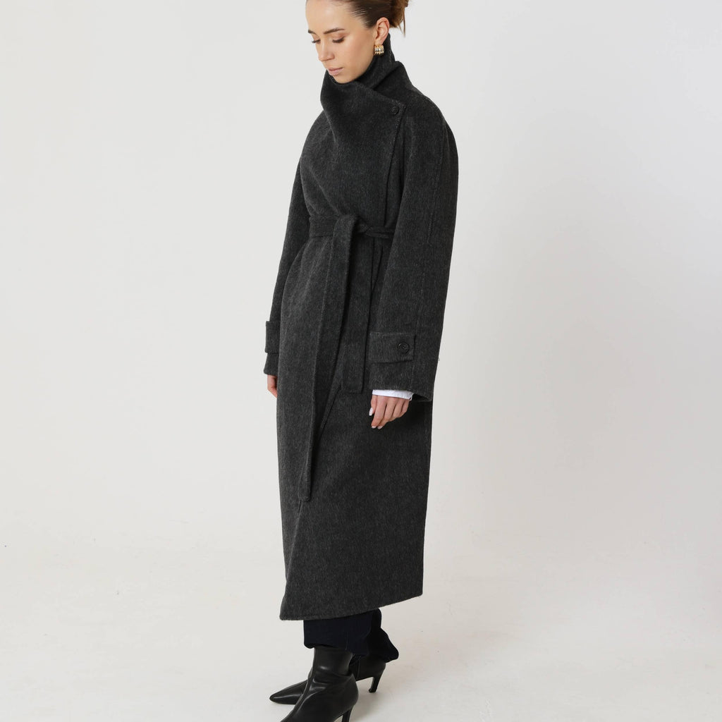 Wool Relaxed Long Coat featuring a High Collar Winter City Outerwear by Lilla