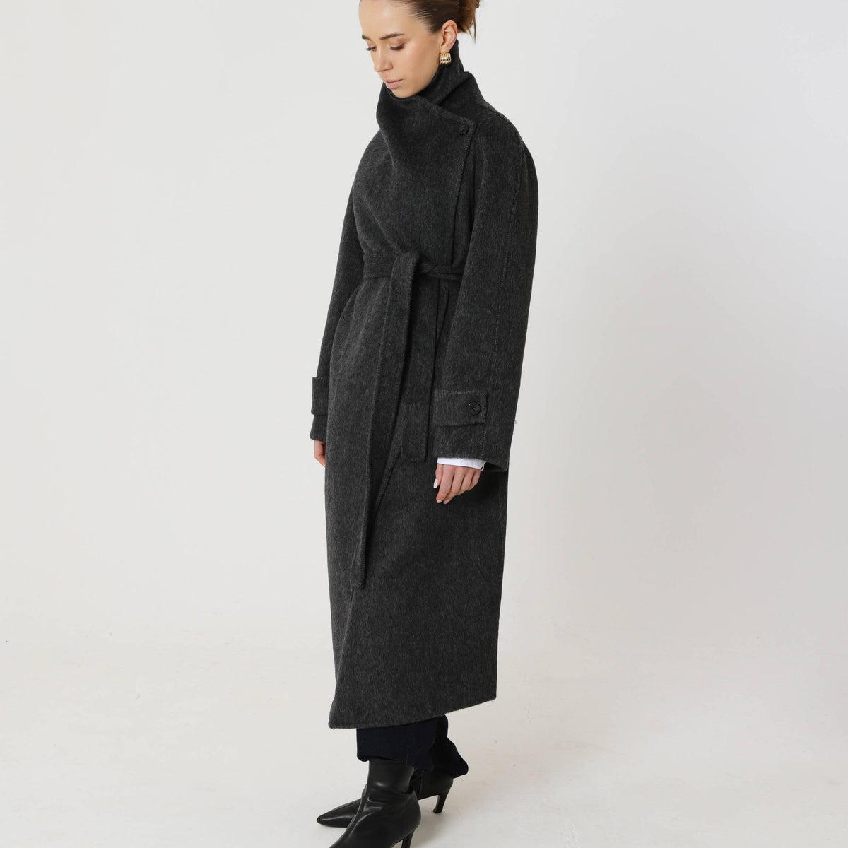 Wool Relaxed Long Coat featuring a High Collar Winter City Outerwear by Lilla