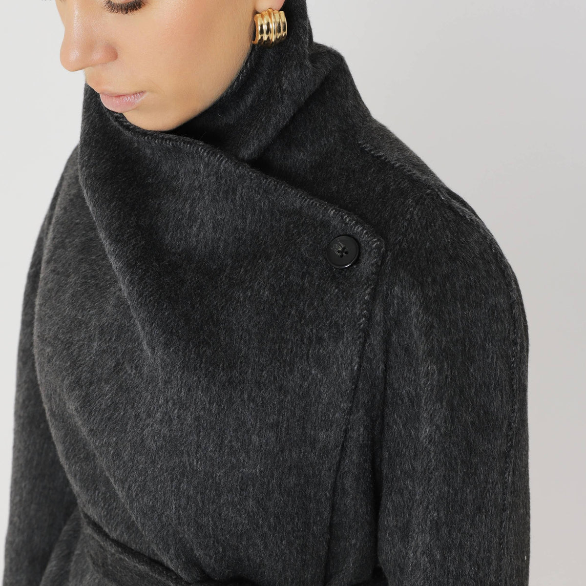 Wool Relaxed Long Coat featuring a High Collar Winter City Outerwear by Lilla