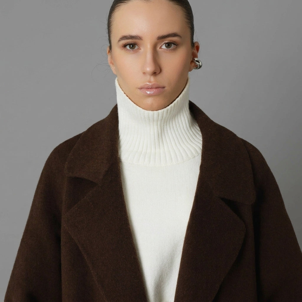Wool Relaxed Long Coat featuring a Matching Tie Belt Everyday Winter Outerwear by Lilla