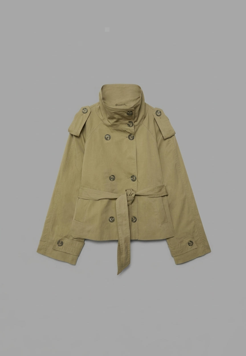 Cotton Short Trench Coat featuring a High Neck Everyday Commute Outerwear by Lilla