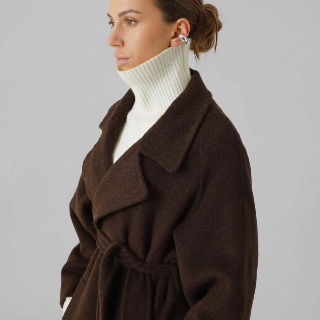 Wool Relaxed Long Coat featuring a Matching Tie Belt Everyday Winter Outerwear by Lilla