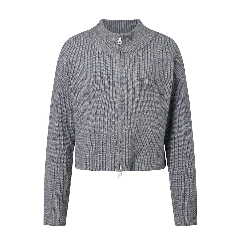 Casual Relaxed Knit Cardigan featuring Double Zipper Closure Everyday Fall Sweater by Lilla