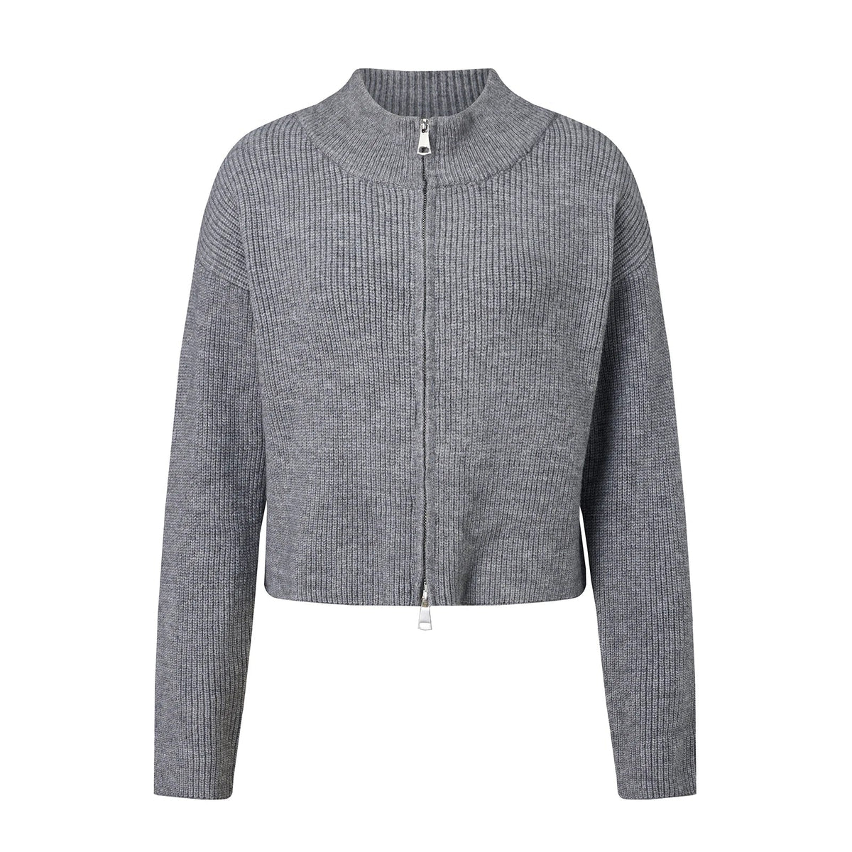 Casual Relaxed Knit Cardigan featuring Double Zipper Closure Everyday Fall Sweater by Lilla