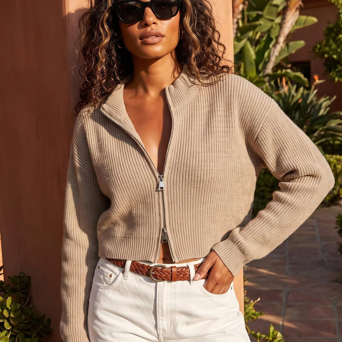 Casual Relaxed Knit Cardigan featuring Double Zipper Closure Everyday Fall Sweater by Lilla