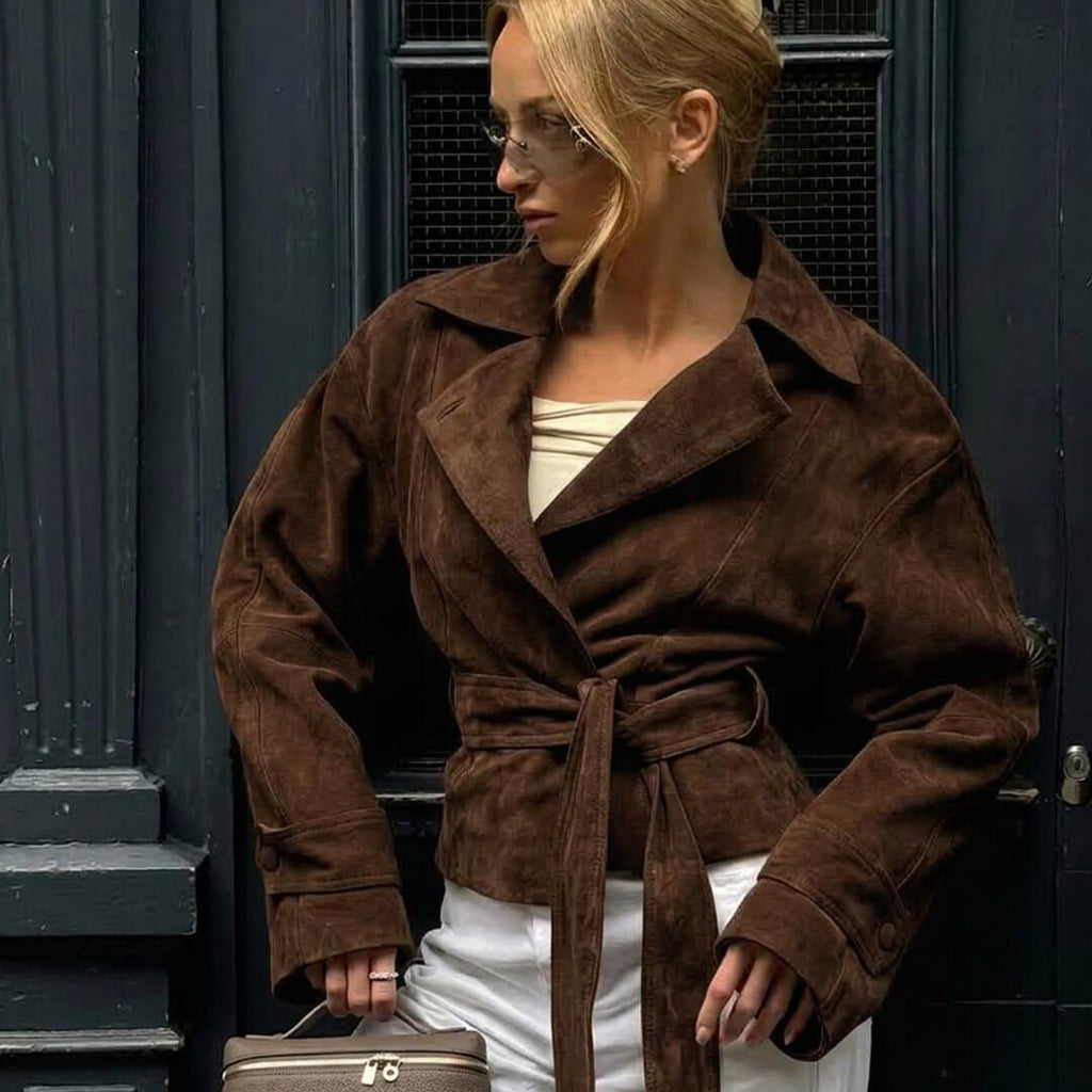 Classic Fitted Wrap Jacket featuring Wide Notched Lapels Office Outerwear by Lilla