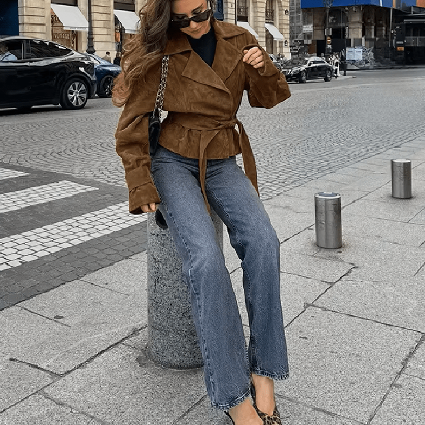 Classic Fitted Wrap Jacket featuring Wide Notched Lapels Office Outerwear by Lilla