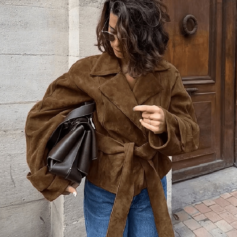 Classic Fitted Wrap Jacket featuring Wide Notched Lapels Office Outerwear by Lilla