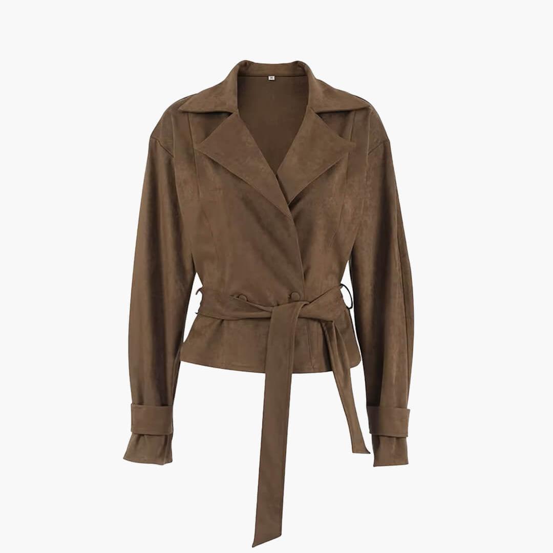 Classic Fitted Wrap Jacket featuring Wide Notched Lapels Office Outerwear by Lilla