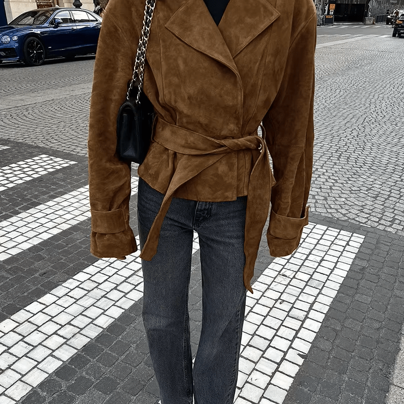 Classic Fitted Wrap Jacket featuring Wide Notched Lapels Office Outerwear by Lilla