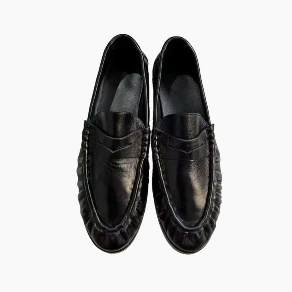 Classic Round Toe Slip On Loafers featuring Visible Stitching Everyday Work Shoes by Lilla