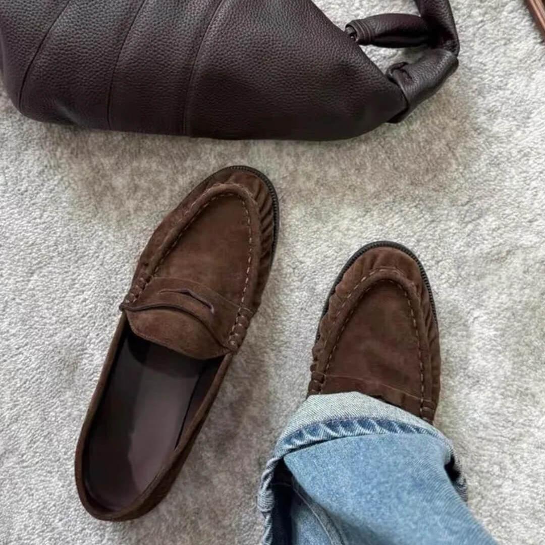 Classic Round Toe Slip On Loafers featuring Visible Stitching Everyday Work Shoes by Lilla