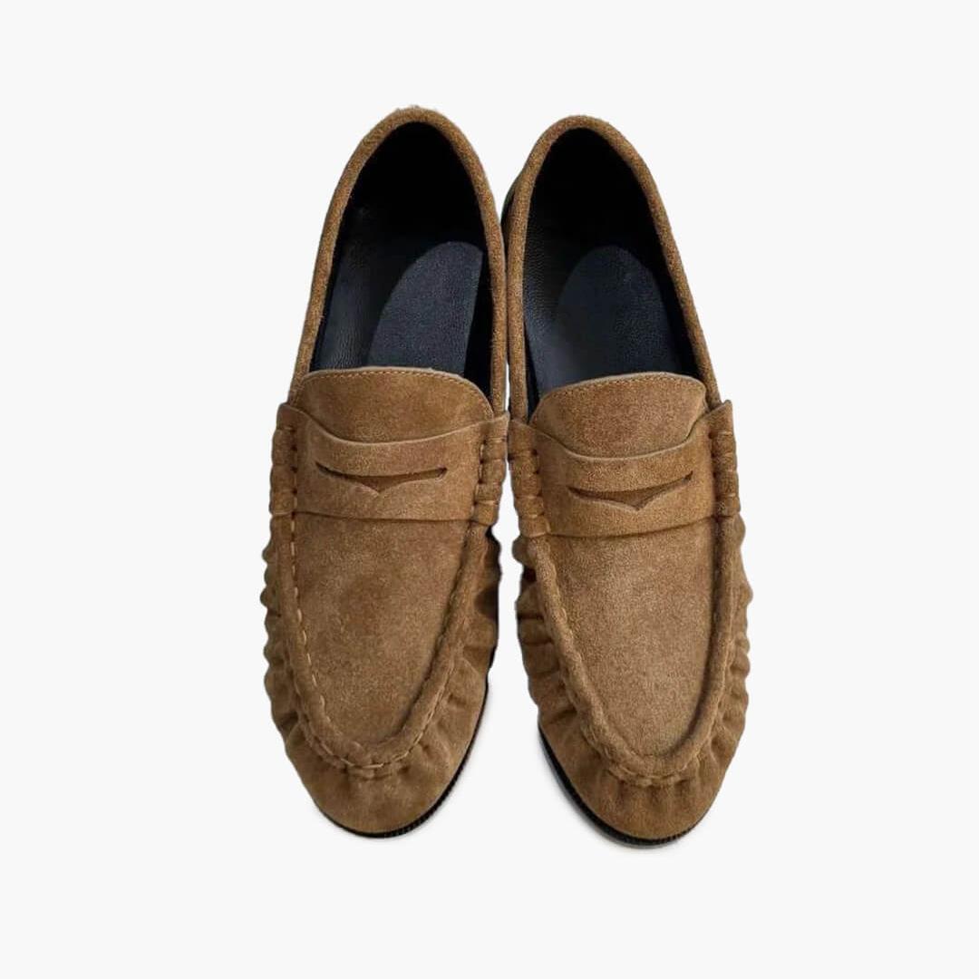 Classic Round Toe Slip On Loafers featuring Visible Stitching Everyday Work Shoes by Lilla