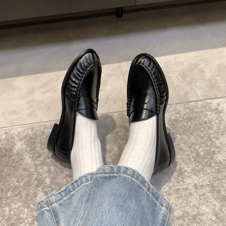 Classic Round Toe Slip On Loafers featuring Visible Stitching Everyday Work Shoes by Lilla